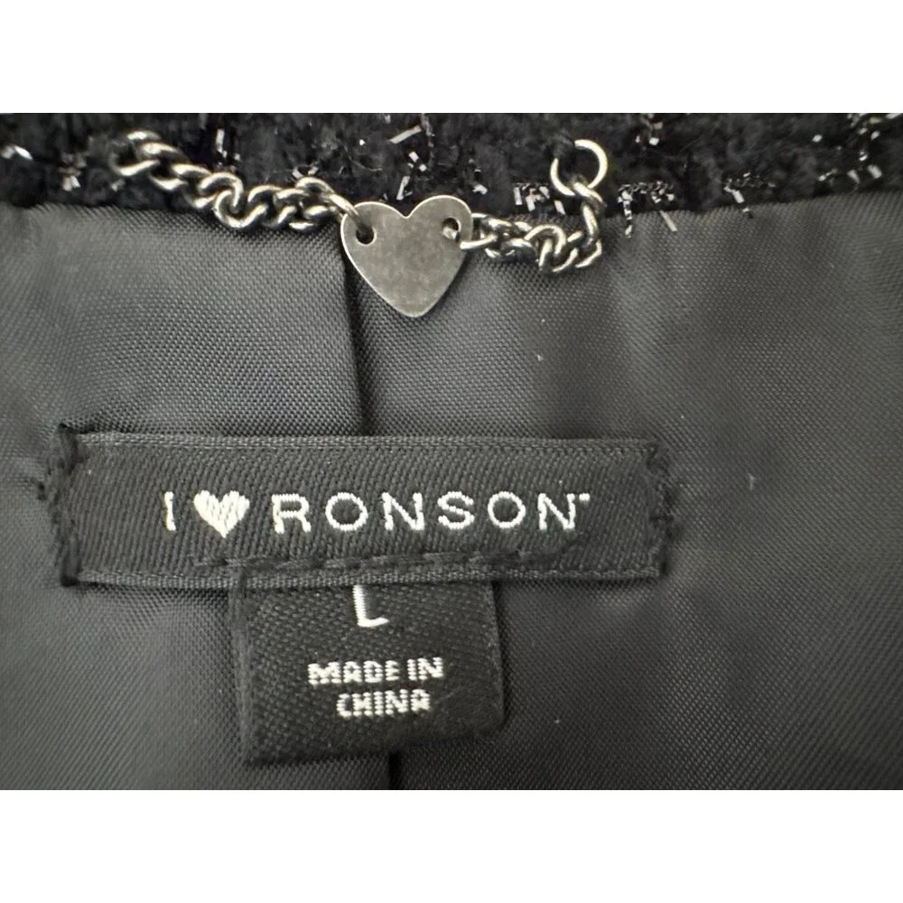 I Love Ronson Large Black Tweed Asymmetrical Zipper Jacket